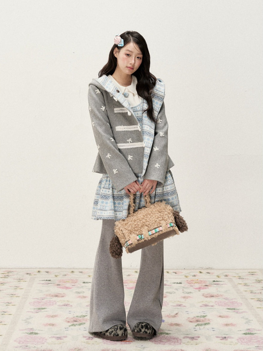 [RF] Heather Gray Vintage Jacquard Hooded Jacket with Frost Mist Blue Details