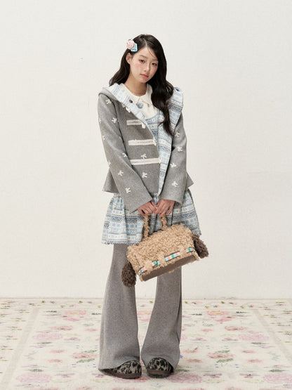 [RF] Heather Gray Vintage Jacquard Hooded Jacket with Frost Mist Blue Details