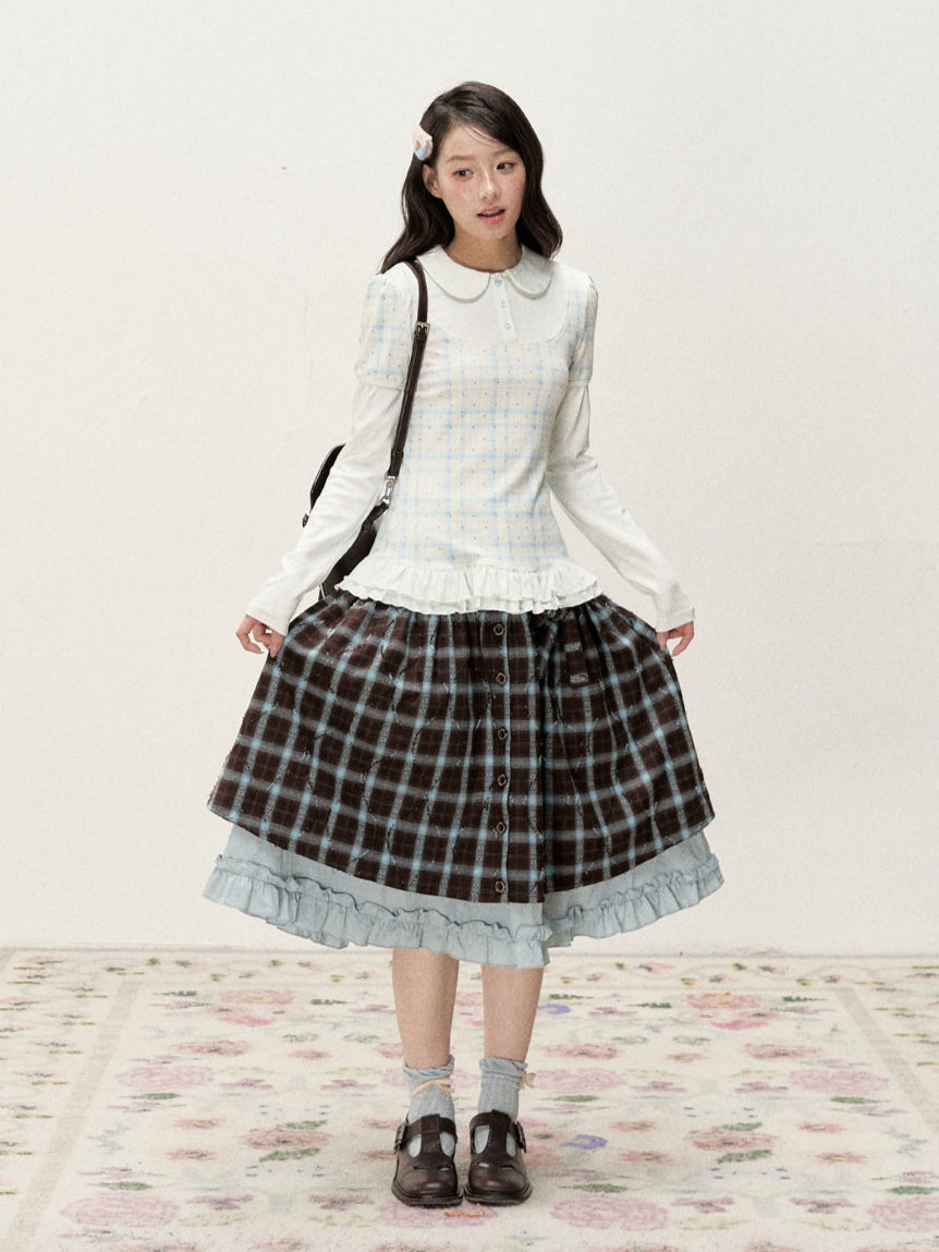 [RF] Star Blue Faux Two-Piece Lace-Trim Blouse with Peter Pan Collar