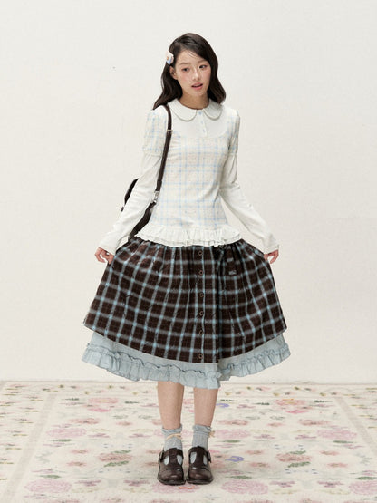 [RF] Star Blue Faux Two-Piece Lace-Trim Blouse with Peter Pan Collar