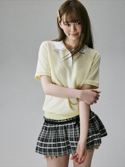 LOST FOREST - Goose Yellow Lyocell Double-Collar Polo Top