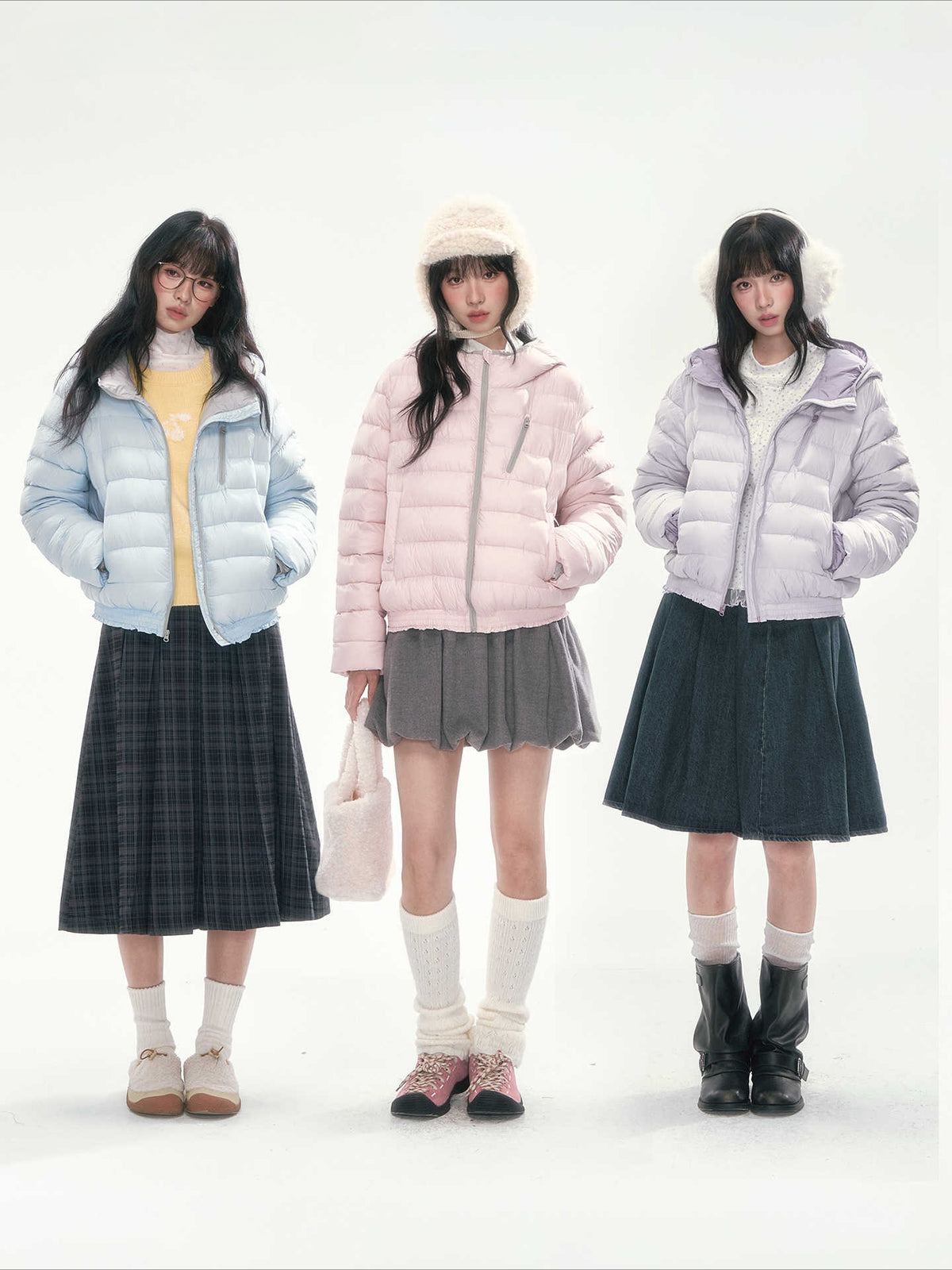 CAN - "Twilight Snow" Hooded 90% White Duck Down Puffer Jacket (Hibiscus Purple / Baby Pink / Water Blue)