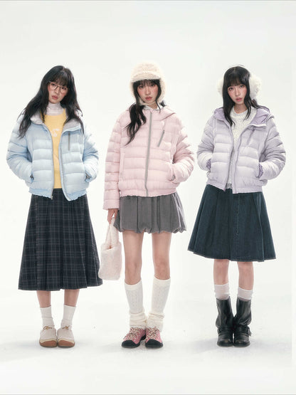 CAN - "Twilight Snow" Hooded 90% White Duck Down Puffer Jacket (Hibiscus Purple / Baby Pink / Water Blue)