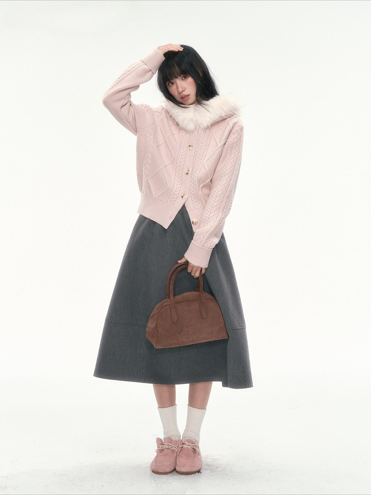CAN - "Ode to Winter" Dark Gray Layered A-Line Midi Skirt
