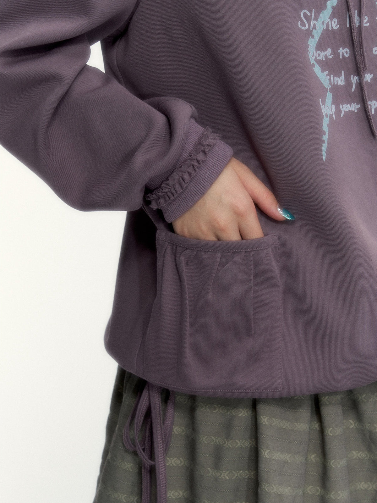 Deep Purple Bow-Tie Lettuce-Trim Off-Shoulder Sweatshirt