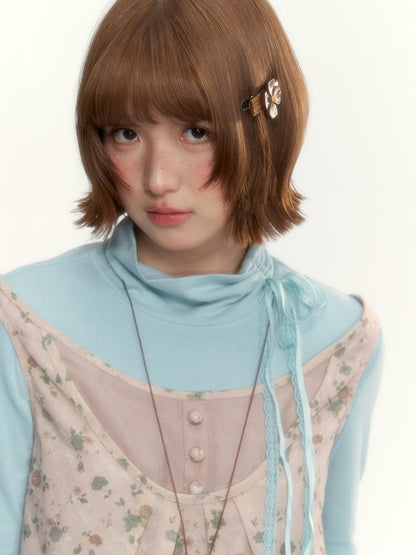 "Petals from a Forgotten Dream" Sweet Apricot Pink Floral Lace Ruffle Off-Shoulder Top