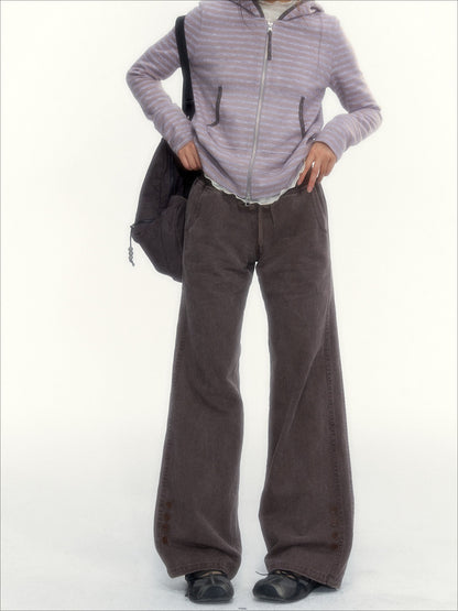 "A Season Called Autumn" Coffee Brown Vintage Washed Wide-Leg Utility Pants