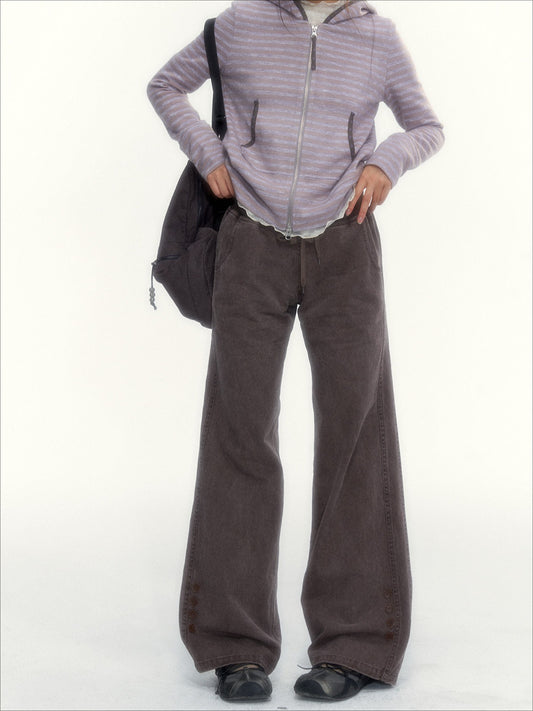"A Season Called Autumn" Coffee Brown Vintage Washed Wide-Leg Utility Pants