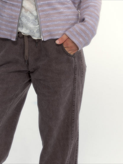 "A Season Called Autumn" Coffee Brown Vintage Washed Wide-Leg Utility Pants