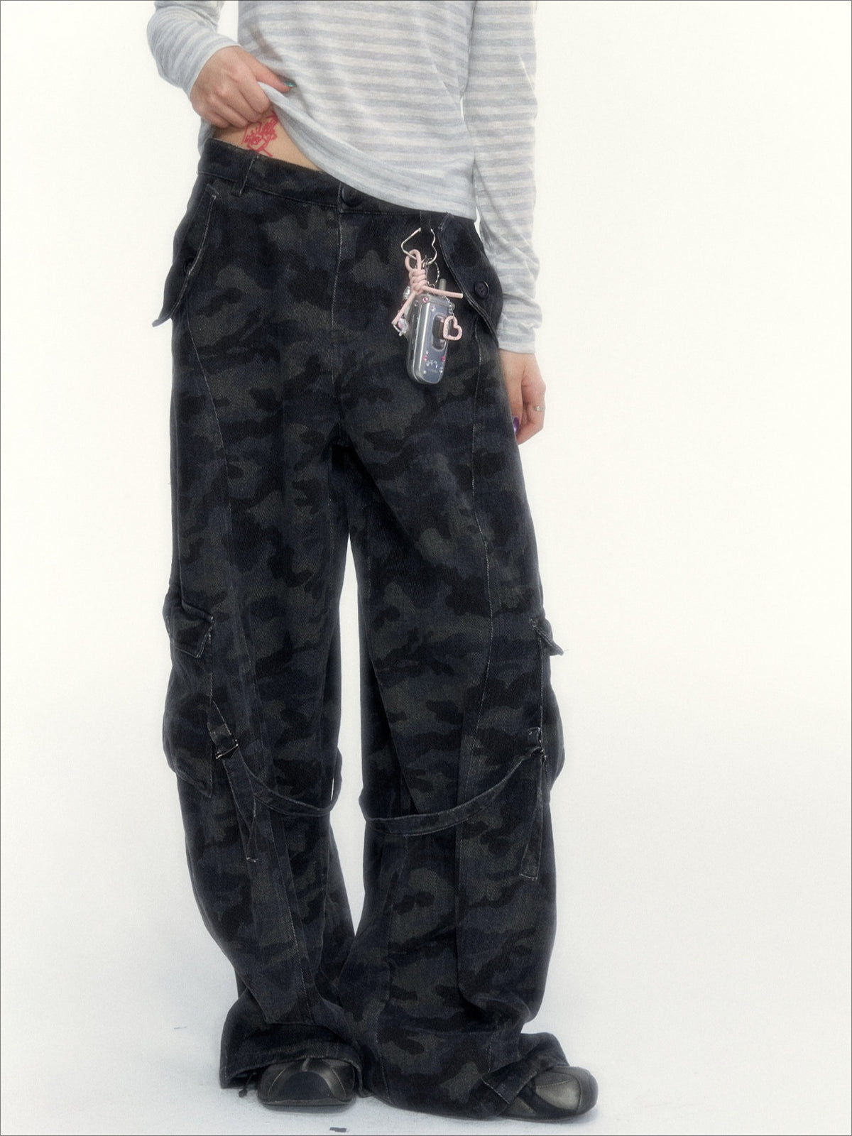 Camouflage Washed Wide-Leg Utility Pants