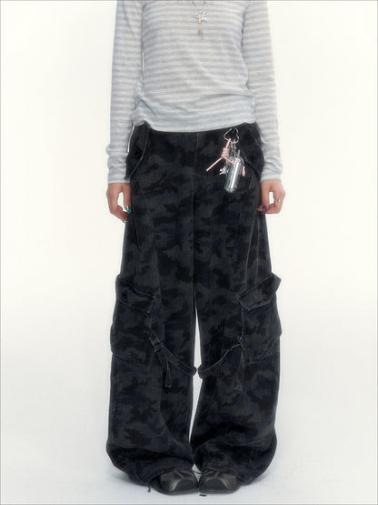Camouflage Washed Wide-Leg Utility Pants