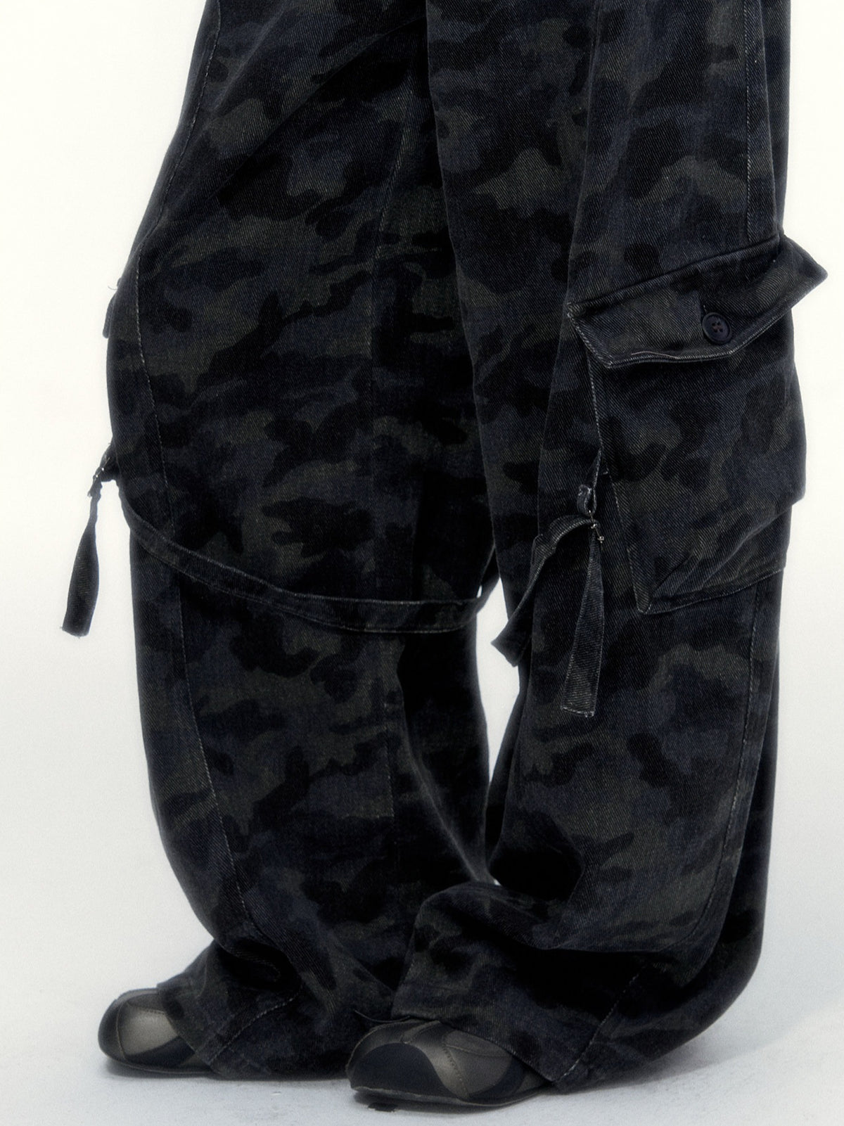 Camouflage Washed Wide-Leg Utility Pants