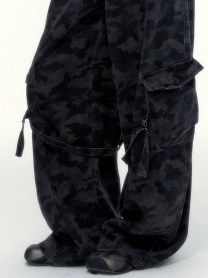 Camouflage Washed Wide-Leg Utility Pants