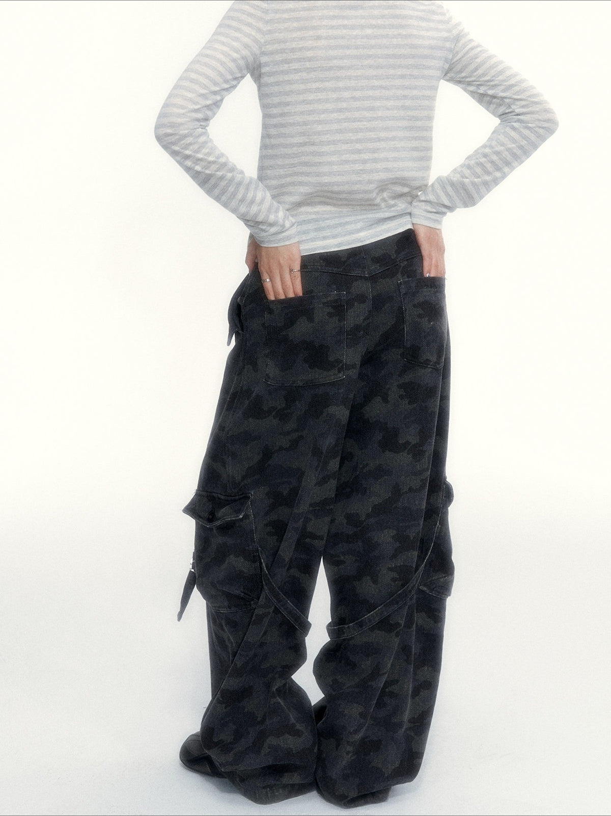 Camouflage Washed Wide-Leg Utility Pants