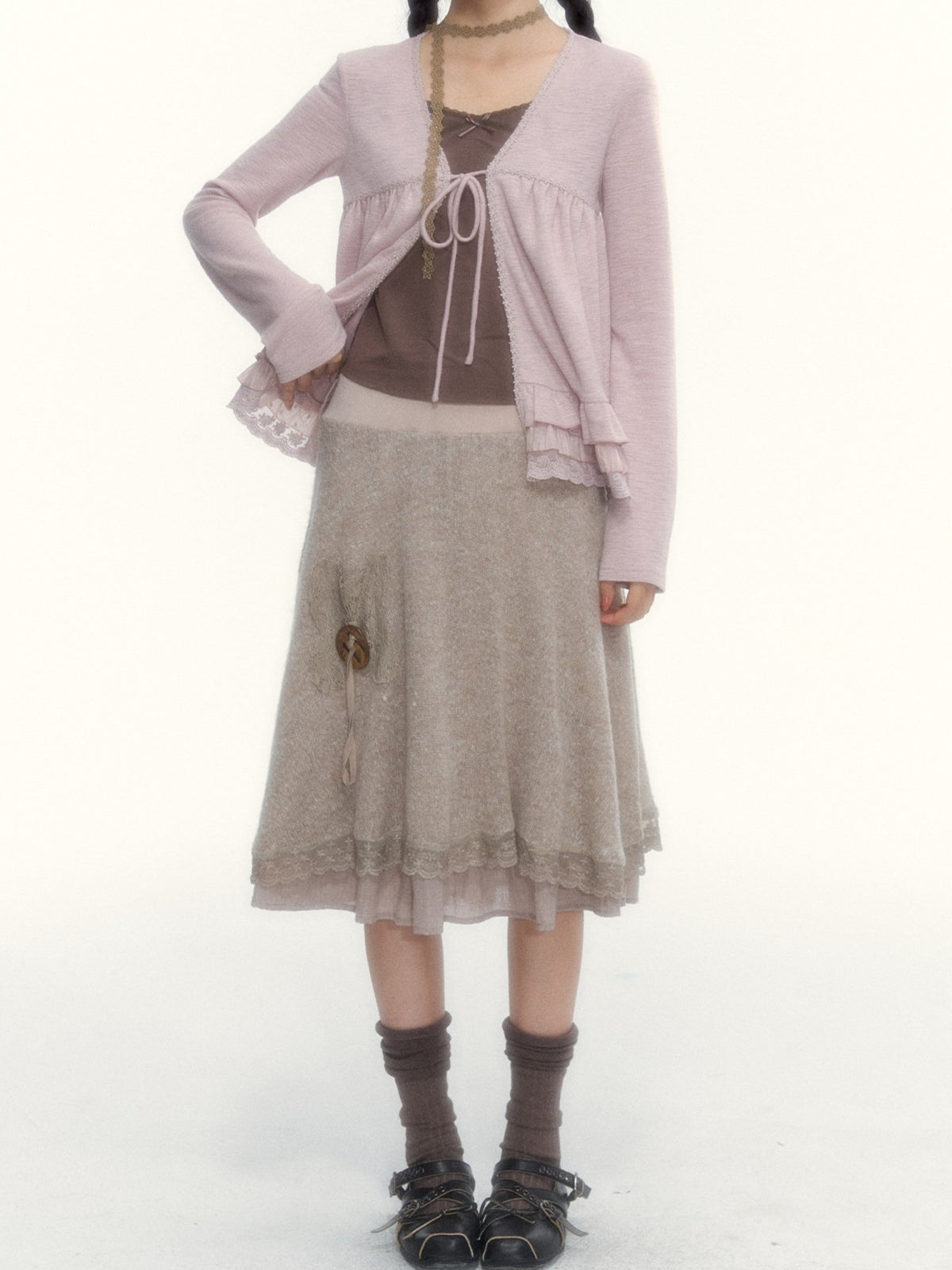 Milk Coffee Vintage Lace Knit A-Line Skirt