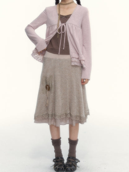 Milk Coffee Vintage Lace Knit A-Line Skirt