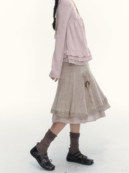 Milk Coffee Vintage Lace Knit A-Line Skirt