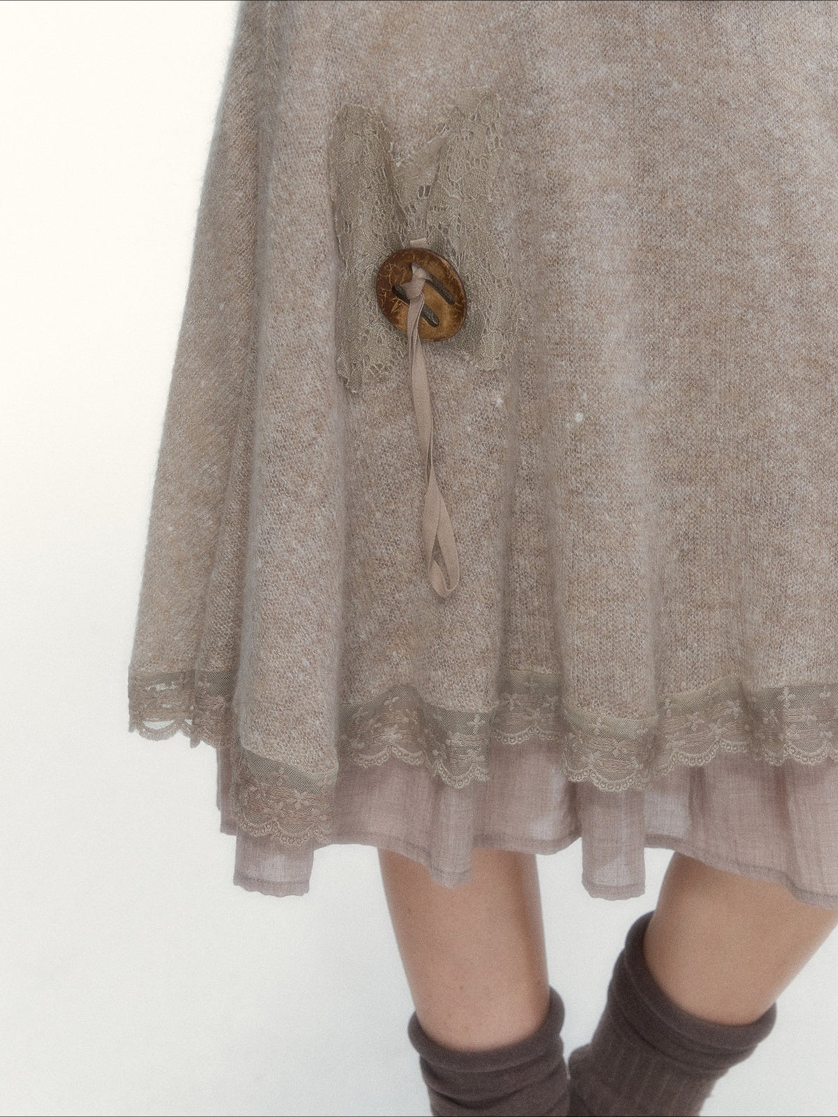 Milk Coffee Vintage Lace Knit A-Line Skirt