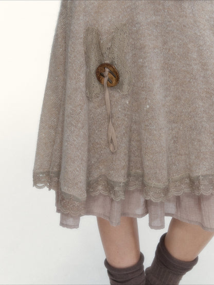 Milk Coffee Vintage Lace Knit A-Line Skirt