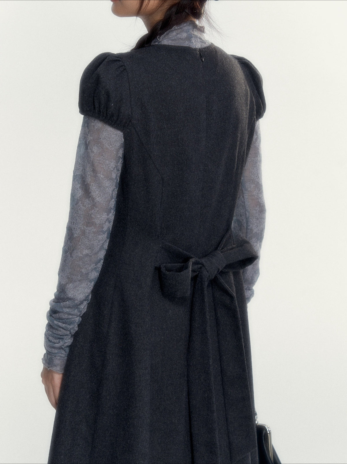 Vintage Double-Breasted Wool Dress & Knit Fringe Cape Set