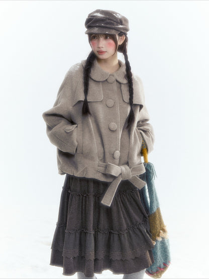 Short Cocoon Wool-Blend Coat (Taro Purple / Oatmeal Gray)