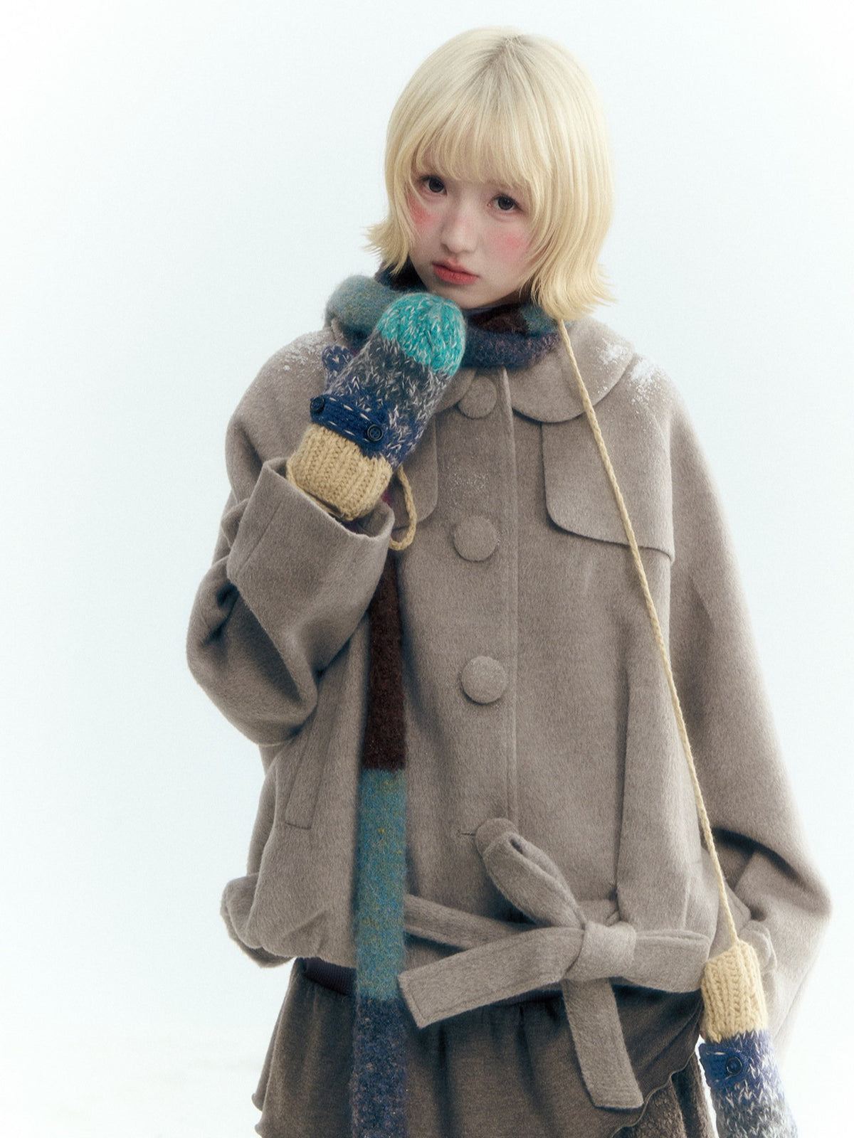 Short Cocoon Wool-Blend Coat (Taro Purple / Oatmeal Gray)
