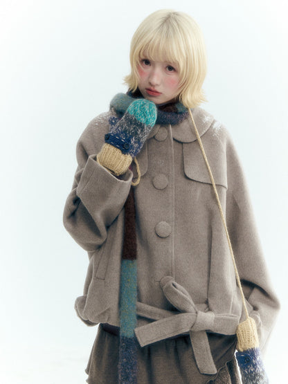 Short Cocoon Wool-Blend Coat (Taro Purple / Oatmeal Gray)