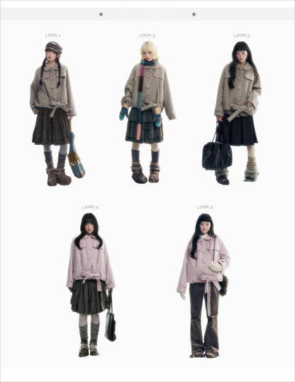 Short Cocoon Wool-Blend Coat (Taro Purple / Oatmeal Gray)