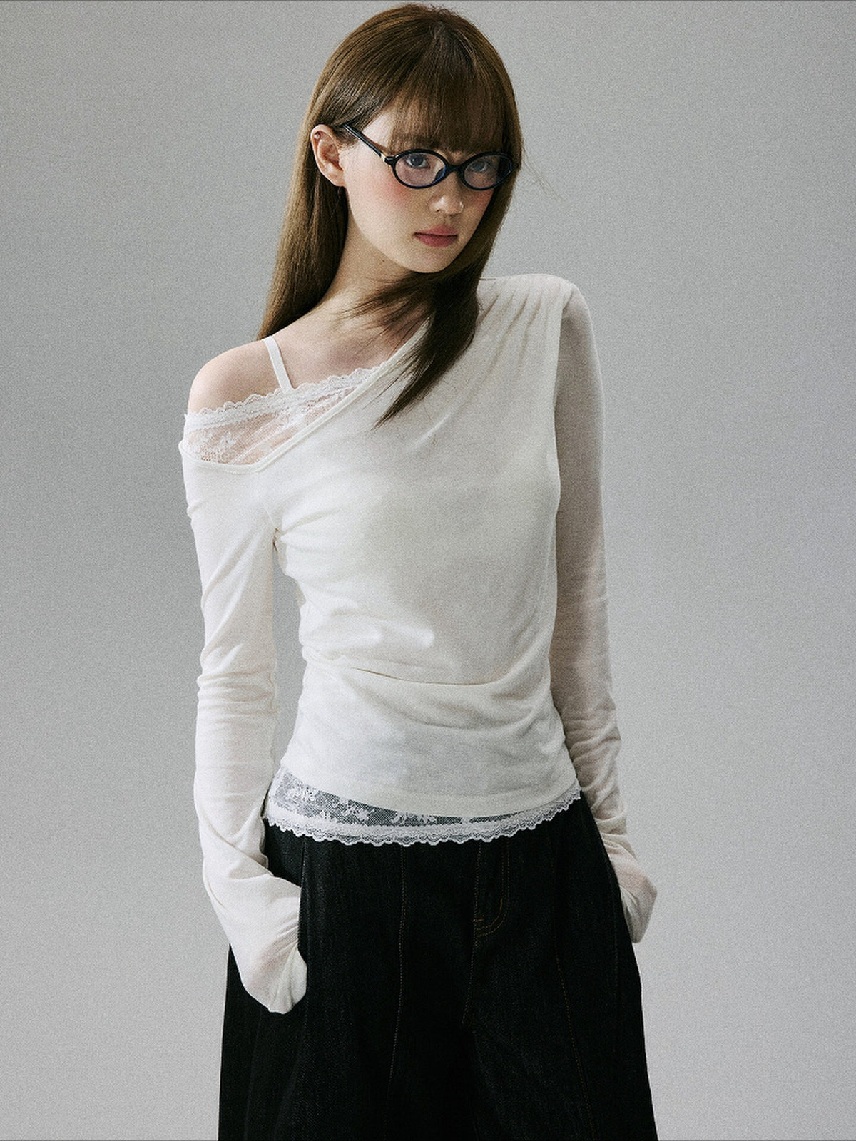 LOST FOREST - Cream White Wool Lyocell Layered Slim-Fit T-Shirt