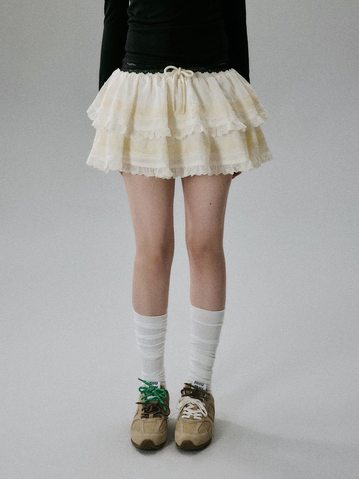 LOST FOREST - Apricot Lyocell Lace Tiered Mini Skirt