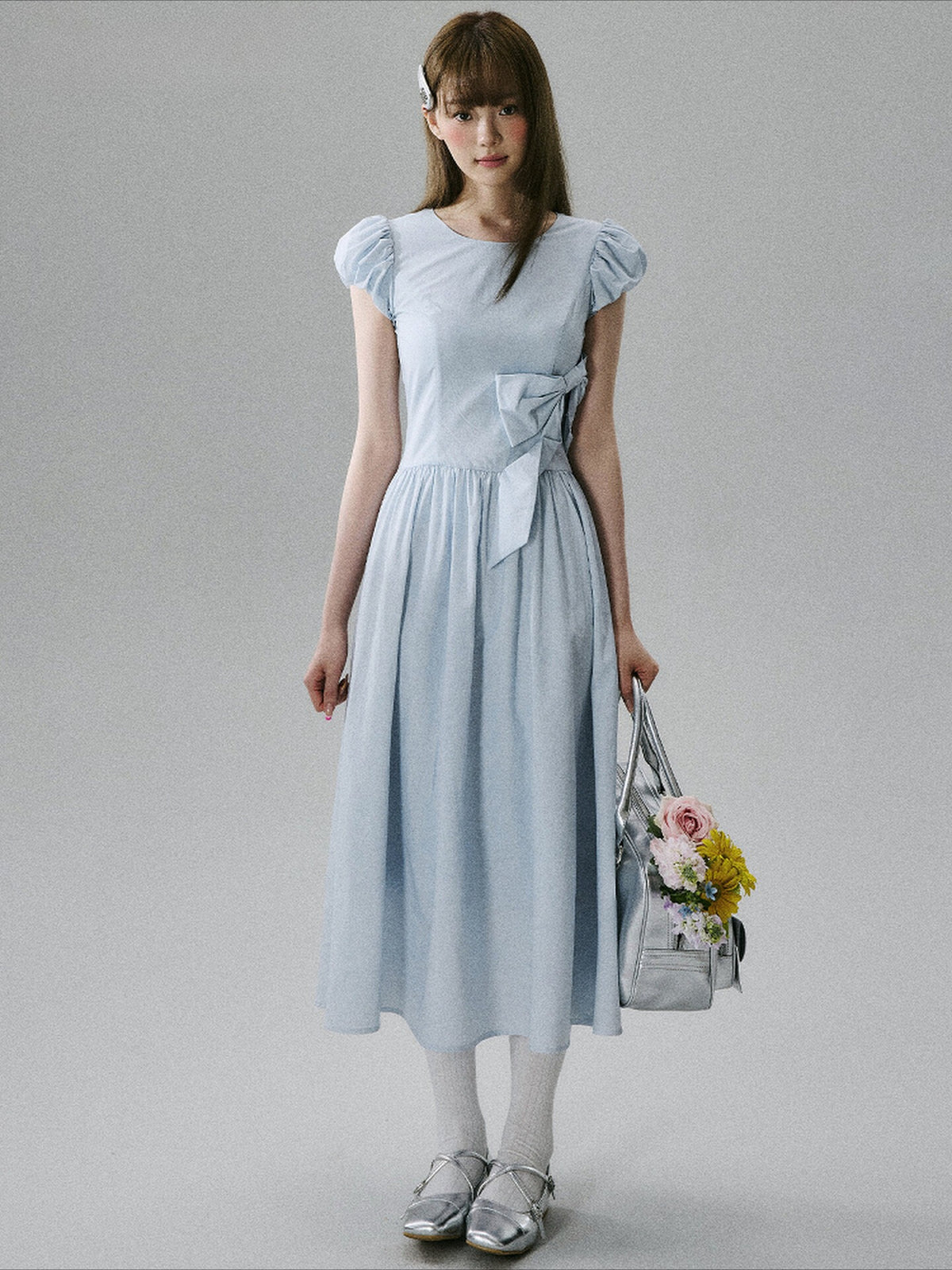 LOST FOREST - Blue Lyocell-Cotton Bow Dress