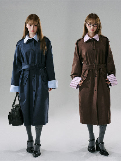 LOST FOREST - Red Brown Washed Cotton Detachable Trench Coat