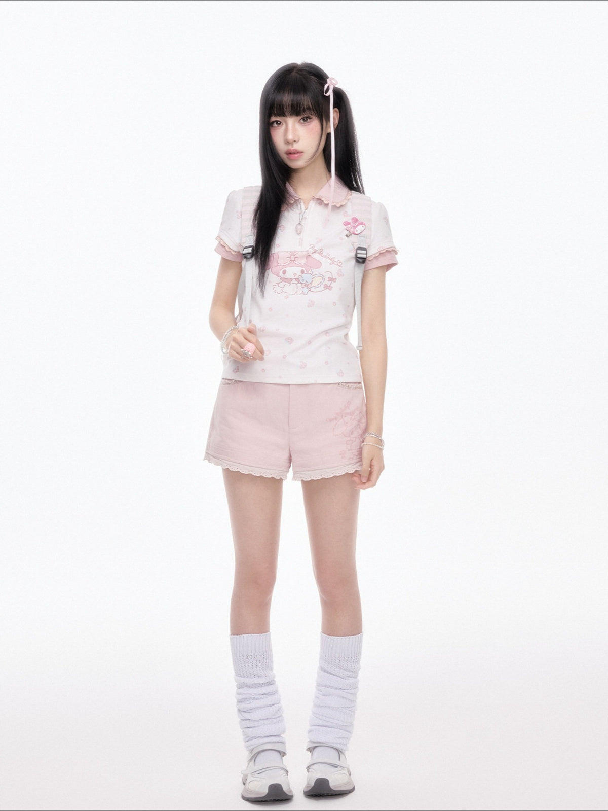 KYOUKO - Cherry Pink Lace-Trim Shorts