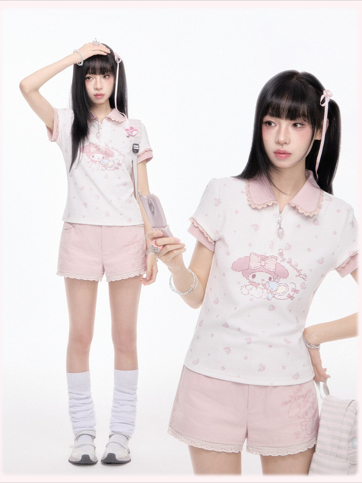 KYOUKO - Cherry Pink Lace-Trim Shorts