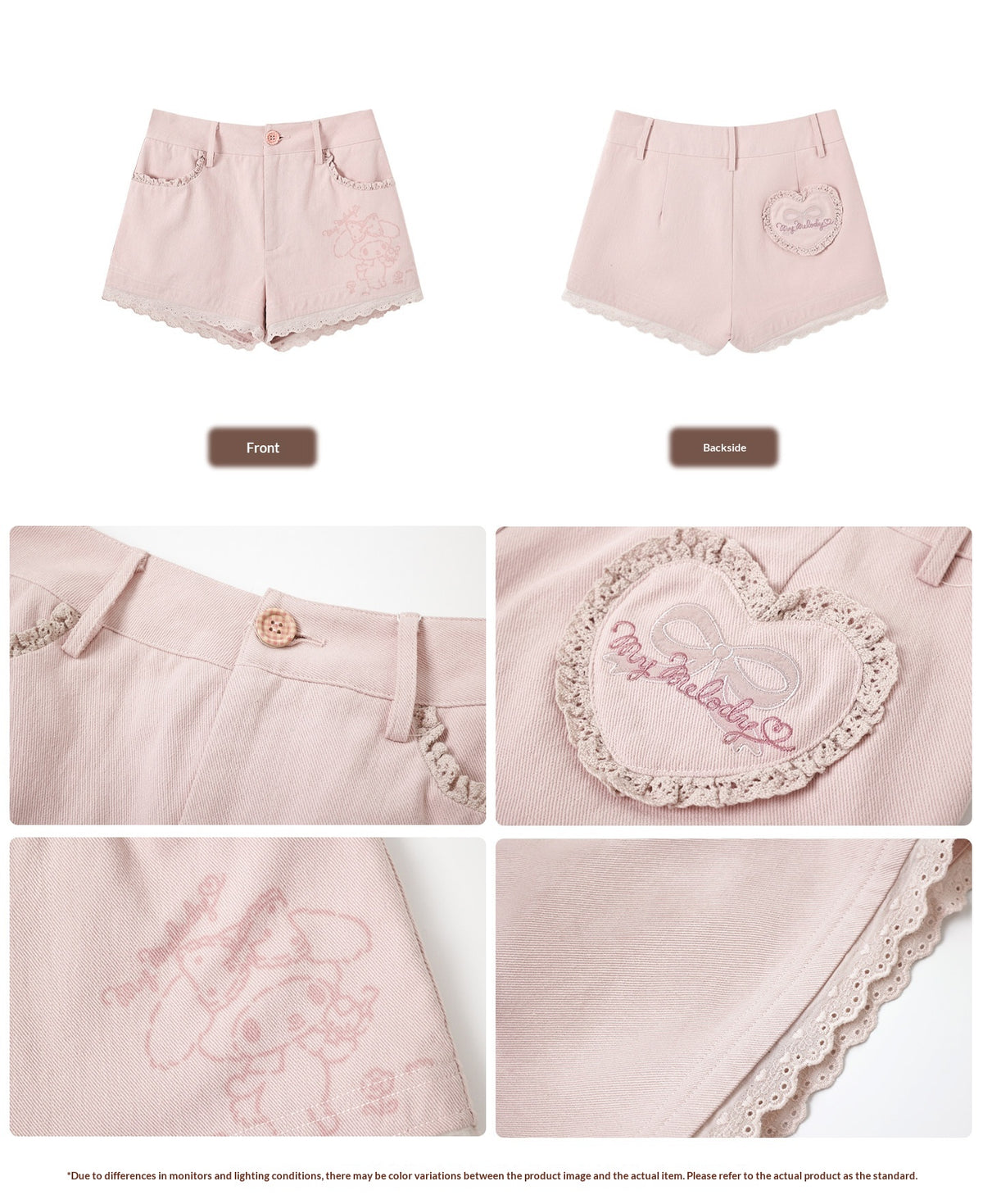 KYOUKO - Cherry Pink Lace-Trim Shorts