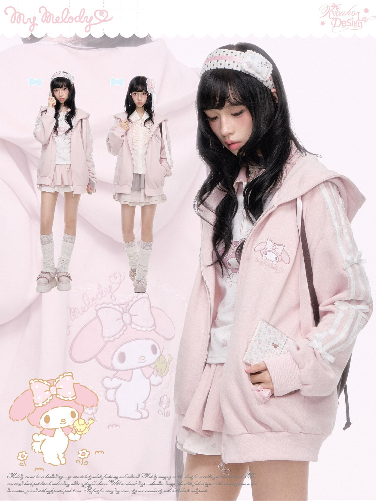 KYOUKO - Pink Embroidered Hooded Zip-Up Jacket