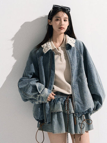 OAKMOO/  "When Grapes Are Ripe" Vintage Washed Denim Jacket & Skirt Set