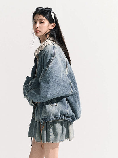 OAKMOO/  "When Grapes Are Ripe" Vintage Washed Denim Jacket & Skirt Set