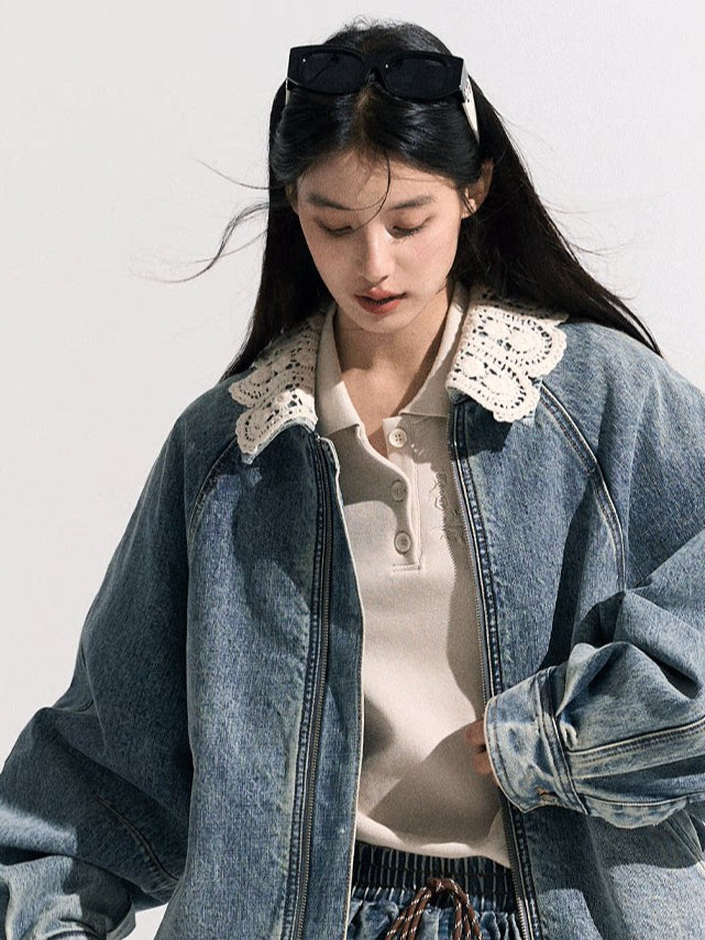 OAKMOO/  "When Grapes Are Ripe" Vintage Washed Denim Jacket & Skirt Set