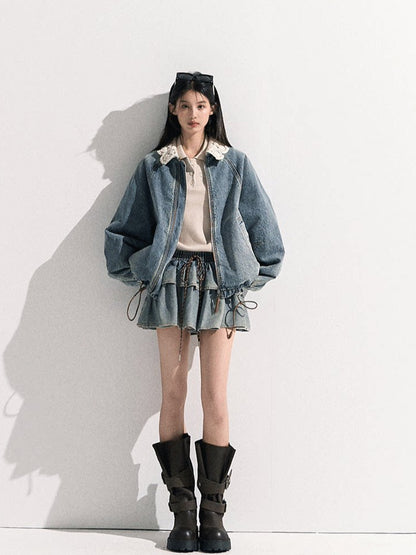 OAKMOO/  "When Grapes Are Ripe" Vintage Washed Denim Jacket & Skirt Set
