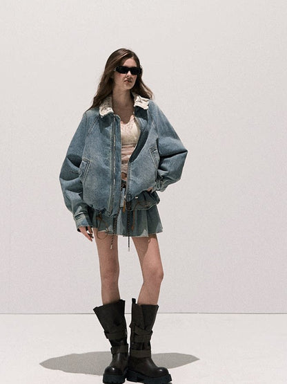 OAKMOO/  "When Grapes Are Ripe" Vintage Washed Denim Jacket & Skirt Set