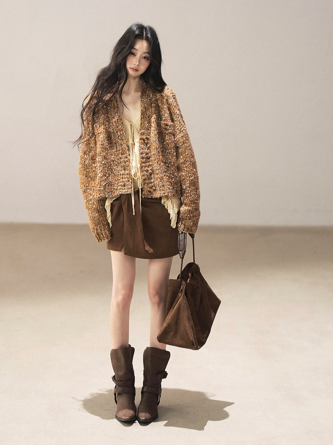 AOMALM - Toasted Pecan Marled Knit Cardigan
