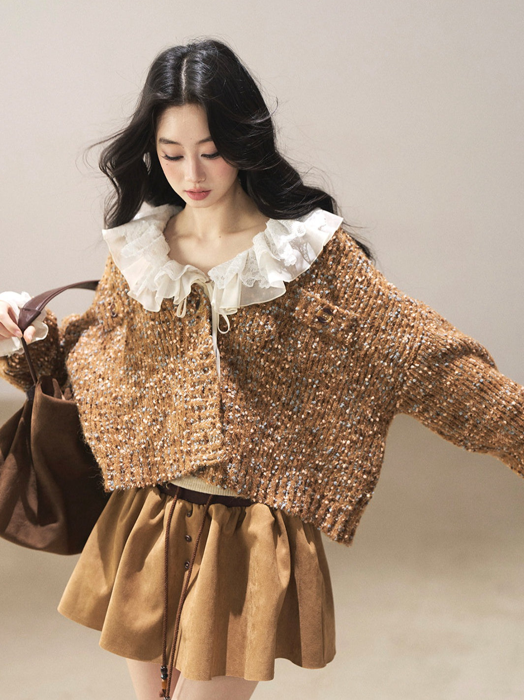 AOMALM - Toasted Pecan Marled Knit Cardigan