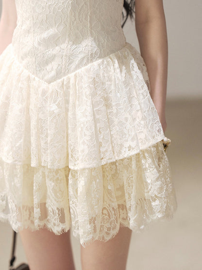 AOMALM - French Lace Double-Ruffle Camisole Dress