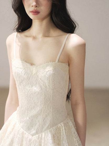 AOMALM - French Lace Double-Ruffle Camisole Dress