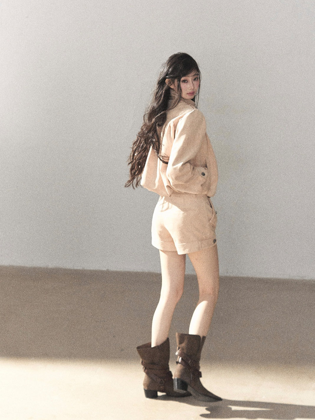 AOMALM - Mauve Faux Suede Jacket & Cargo Shorts Set