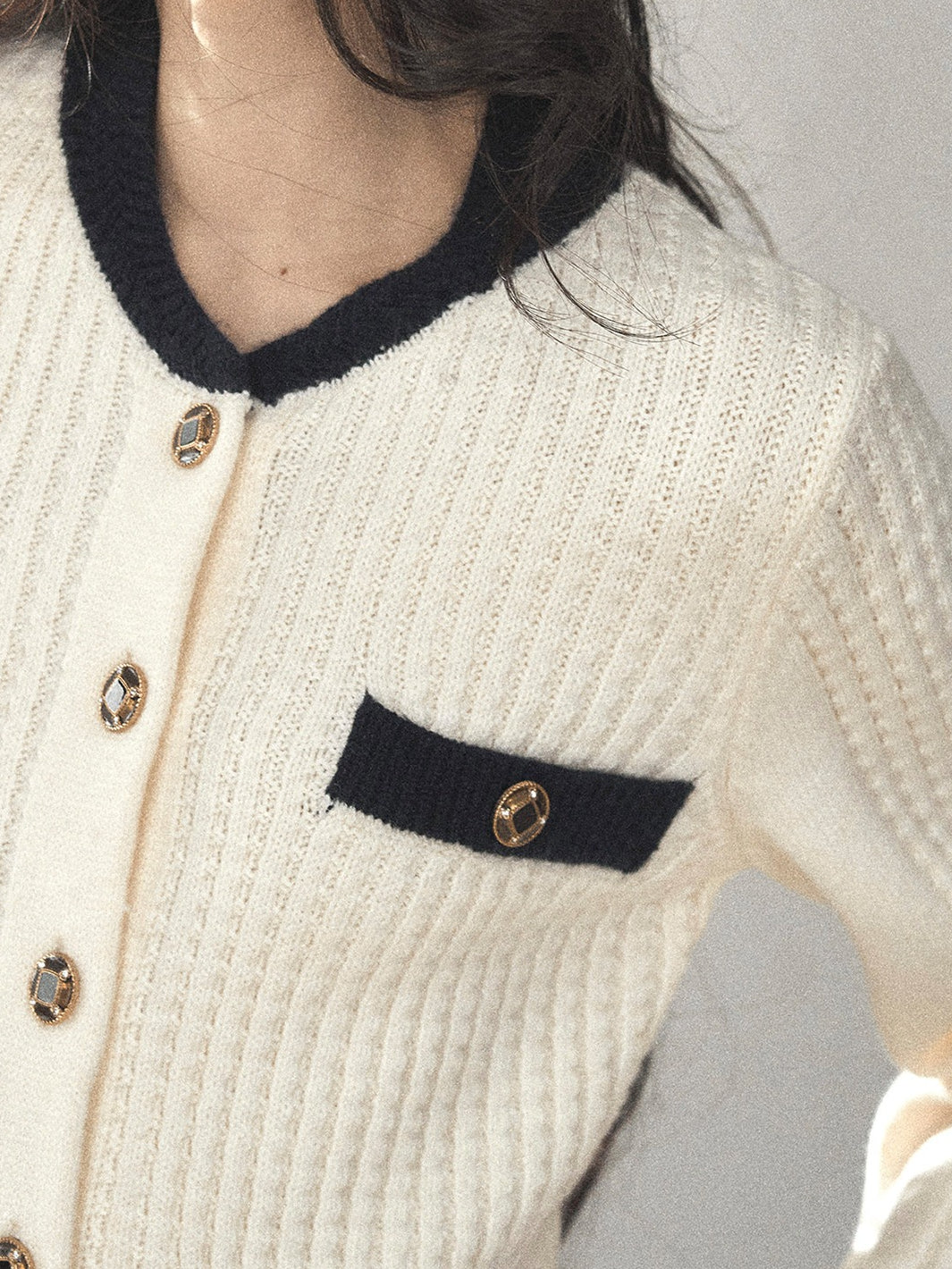 AOMALM - Creamy Off-White Cardigan & Navy Mini Skirt Set