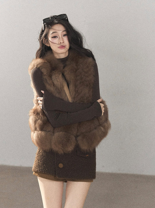 AOMALM - “Pale Snow in Golden Light” Caramel Brown Fox Fur Vest