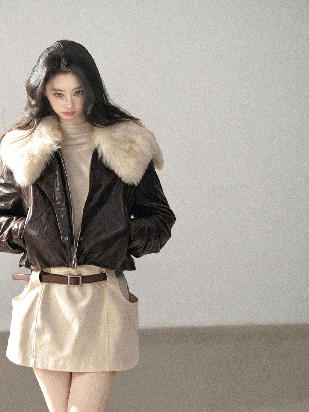AOMALM - Chestnut Brown Lambskin Leather Goose Down Jacket
