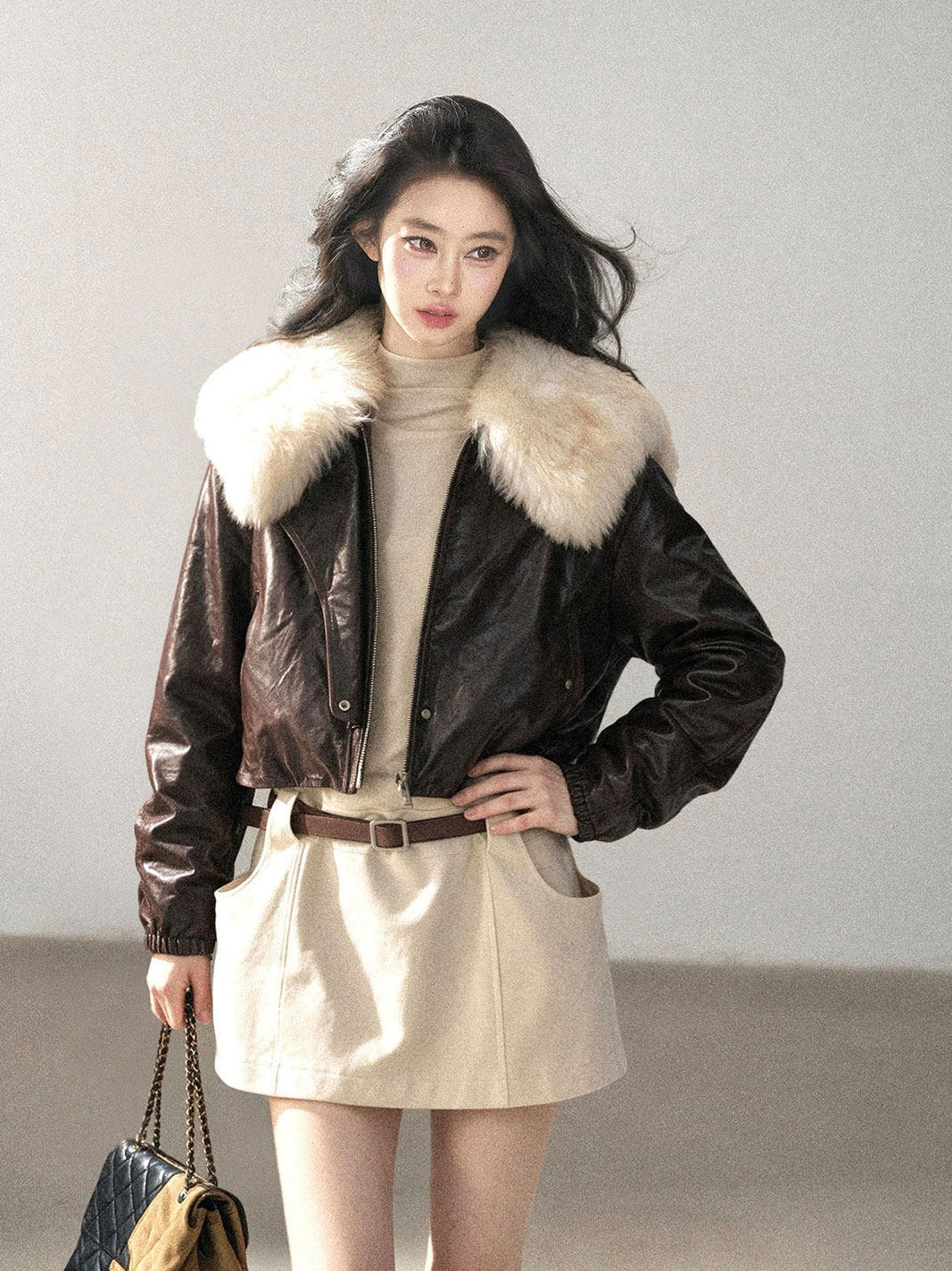 AOMALM - Chestnut Brown Lambskin Leather Goose Down Jacket